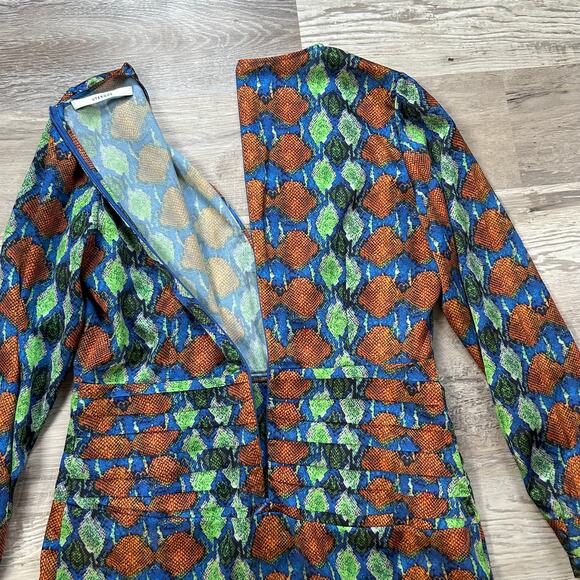 Uterqüe Midi Dress Multicolor Snake Print Long Sleeve Ruched Waist Large - Picture 4 of 8